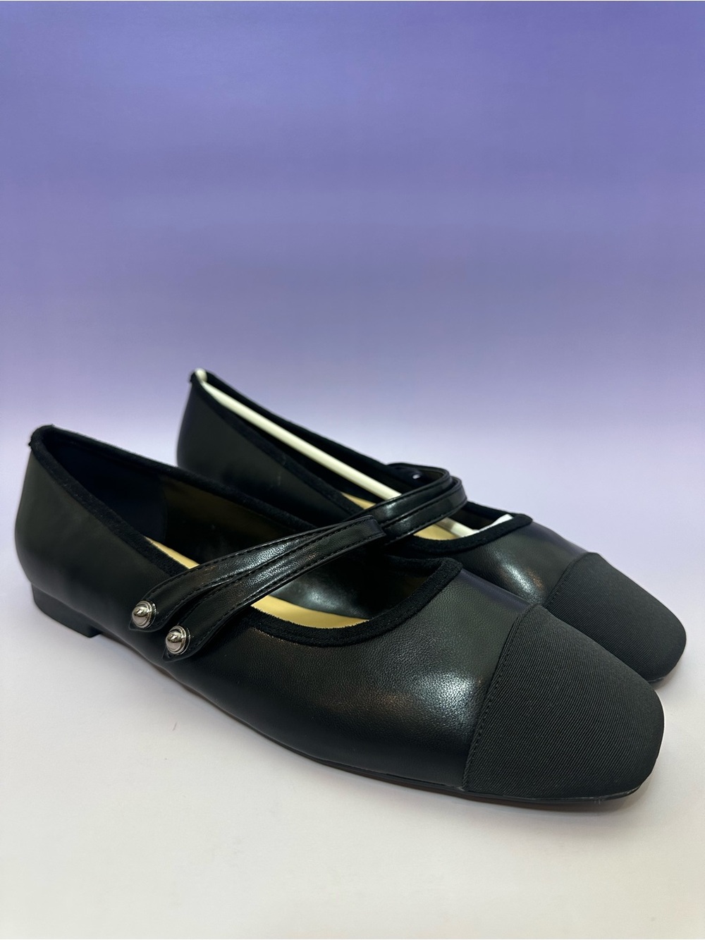 Women’s Black Cap-Toe Mary Jane Flats with Adjustable Strap